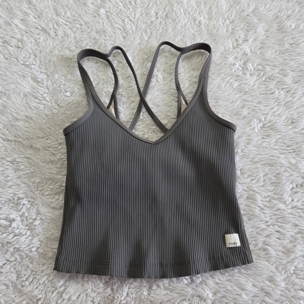 Vuori Ribbed Cropped Spaghetti Strap Tank Top Shirt Women's XS Green READ